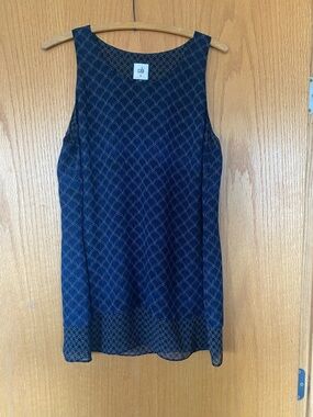 CAbi Navy Scallop-Print Sleeveless Shell